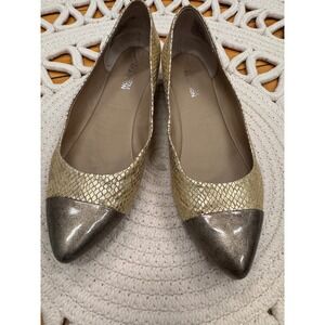 Kenneth Cole Reaction In The Jeans Gold Snakeskin Cap Toe Pointed Flats 7.5M
